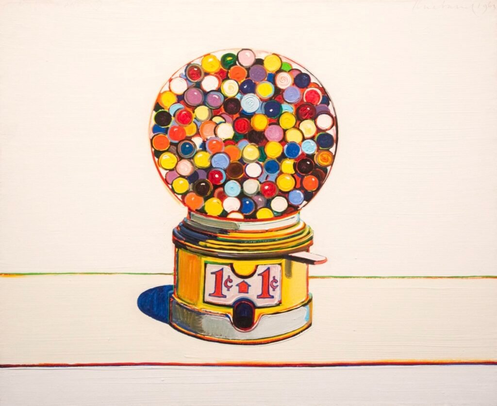 "Wayne Thiebaud, Jawbreaker Machine, 1963", a painting of a gumball machine