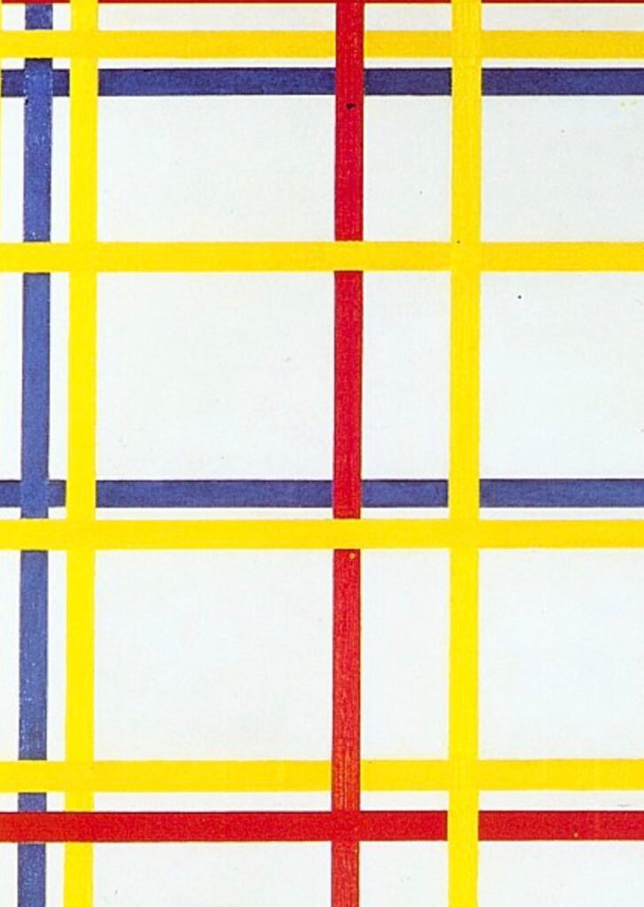 Piet Mondrian, New York City 1, 1942, a yellow red and blue lines