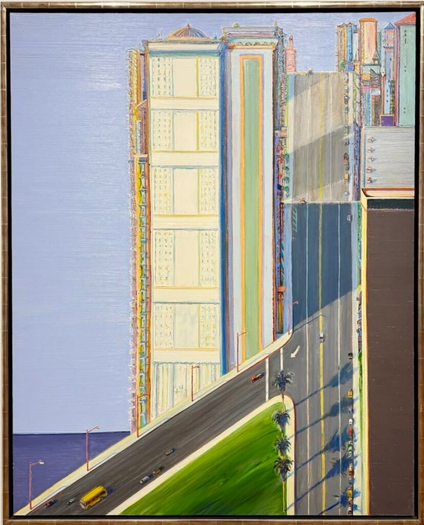 Wayne Thiebaud, Day Streets, 1996. Oil on canvas, a painting of a city