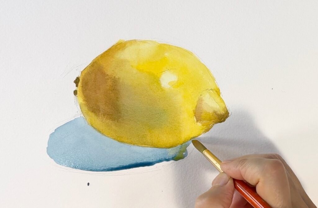 Wet-on-wet Watercolor painting of a lemon