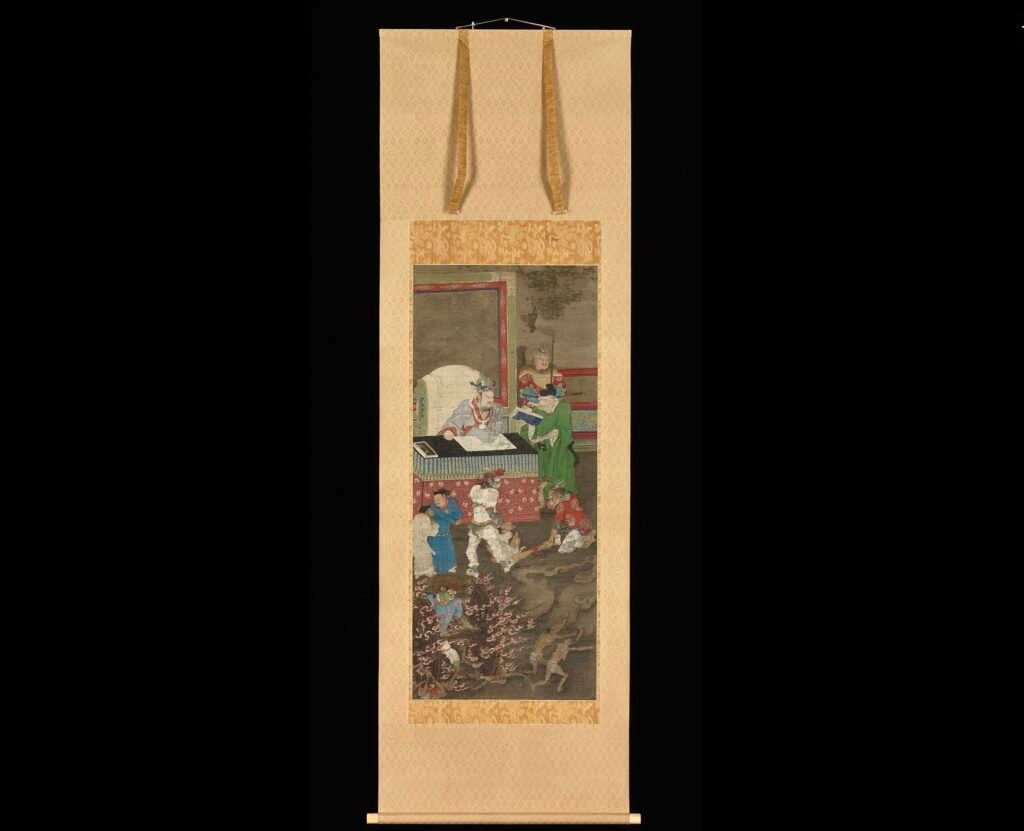 Traditional Japanese art depicting domestic scene.